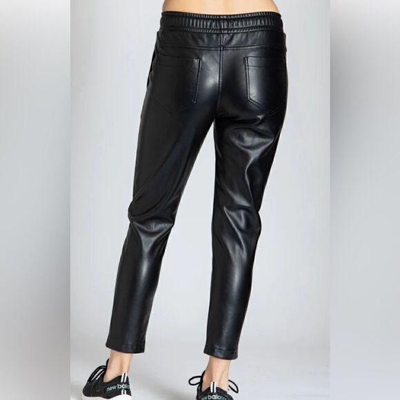 Black Faux Leather‎ Joggers size 10 - Picture 2 of 7